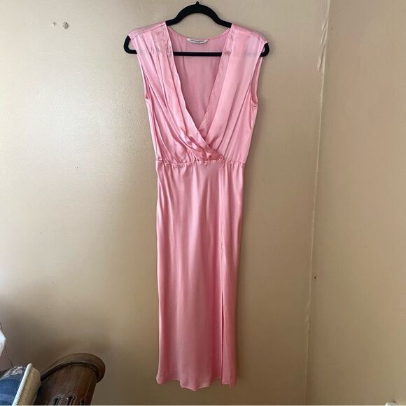 Amanda Uprichard Mathews Flamingo dress pink feel slip Sz S Revolve Flaw - Picture 9 of 14